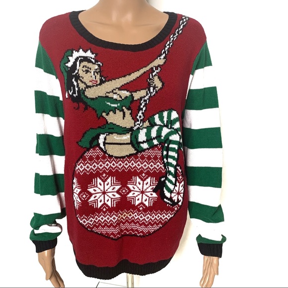 Ugly Christmas Sweater Sweaters - Ugly Christmas Sweater Pinup Girl Ornament Sweater